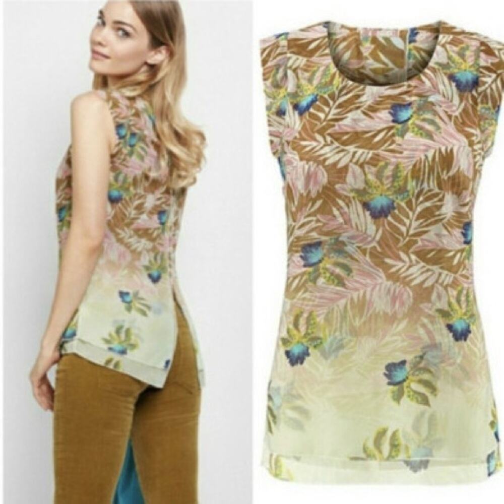 CAbi Women’s Size S Floral Chiffon Sleeveless Blouse Top Style 5216 Casual Work